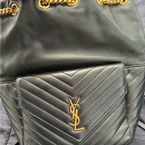 Yves Saint Laurent Black Quilted Backpack with Gold Accents